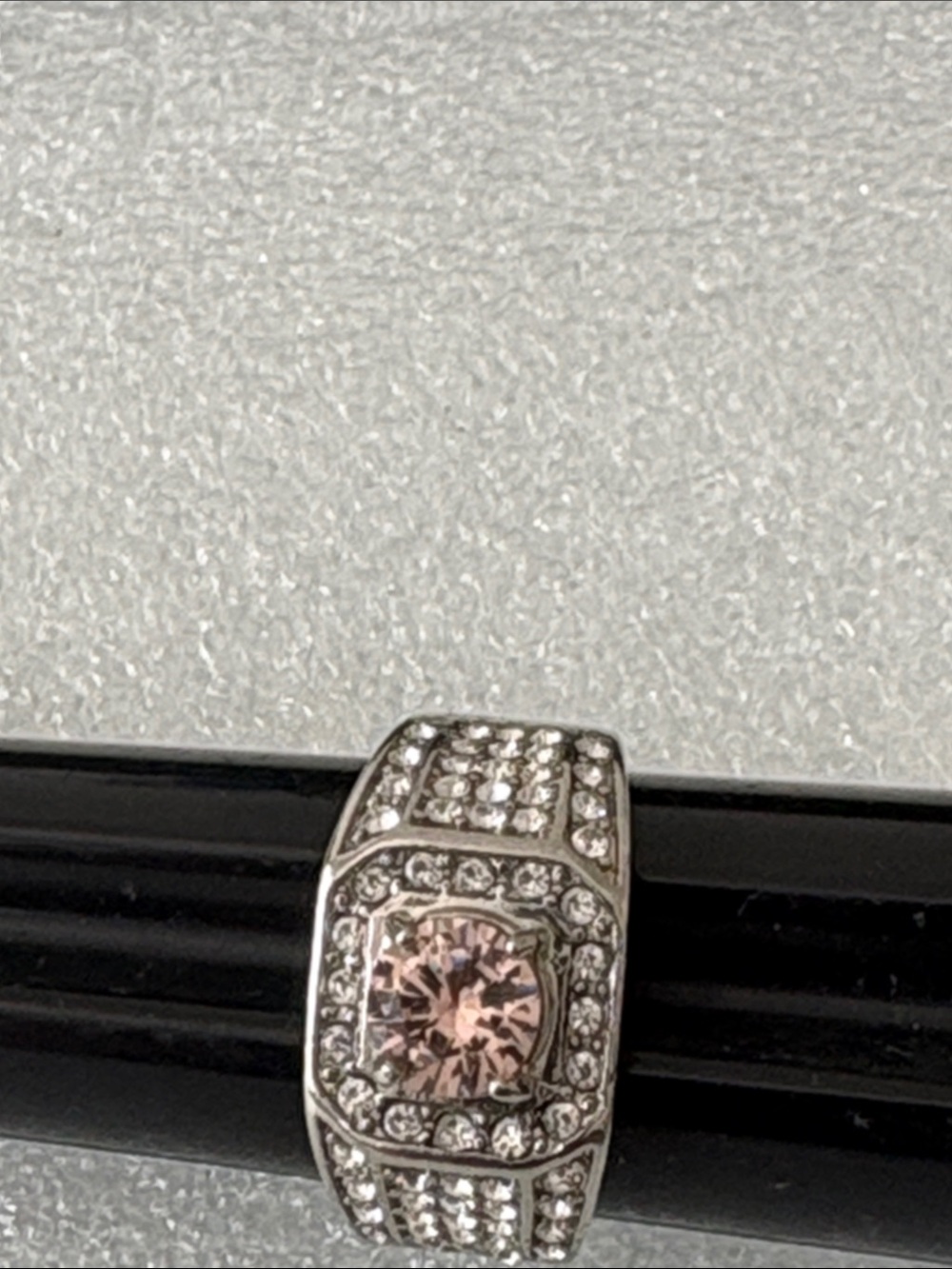 Silver-tone Pink Crystal Statement Ring unisex 12